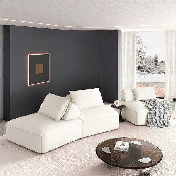 English Elm 139" Modern Oversized Modular Sectional Sofa Set - Fluffy Chenille Upholstery, Deep Seats, Removable Backrests, Plush Pillows, No Assembly Required Beige W3219S00001