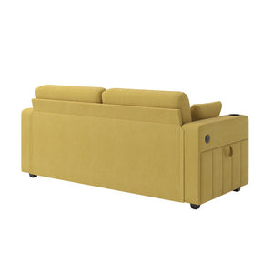 English Elm Sofas for Living Room Chenille Three Seat Couch with Usb Charging Storage and Cup Holder Mustard Yellow W395S00145