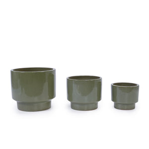 English Elm 3 Pieces Ceramic Flowerpot Set - Handcrafted Antique Light Green Planters For Stylish Spaces W3273P321545