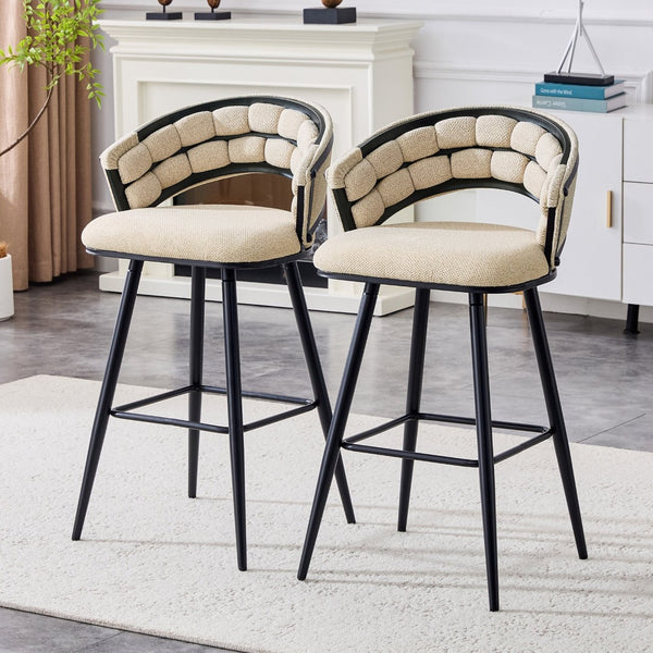 English Elm Set of 2 Chenille Upholstered Counter Stools with Iron Legs for Kitchen Islands Beige,Black W3875P370851