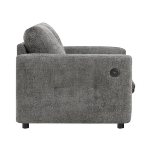 English Elm 42*33" Single Sofa Armchair with Wide Seat, Tufted Chenille, High-Density Foam, Dual USB Charging Ports, Luxe Comfort for Living Rooms Gray N723P305133E