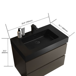 English Elm Alice 30" Gray Modern Bathroom Vanity With Floating Design, Soft-Close Drawers & Stylish Sink Basin W1865S00026