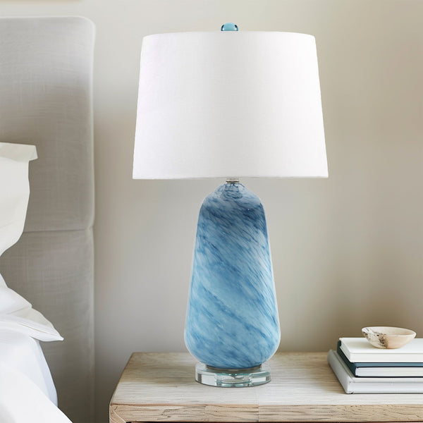 JLA Home INK+IVY - Confetti Aquaviva Glass Table Lamp with Blue Speckled Body, Acrylic Base & White Tapered Shade II153-0159