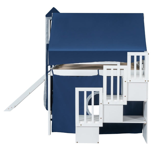 English Elm Full Size Castle Loft Bed with Tent Canopy and Tower for Kids Playroom LT000569AAC-1