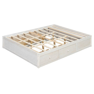 English Elm Queen Platform Storage Bed with Hydraulic Lift Footboard and Four Drawers Antique Finish White LP000139AAK
