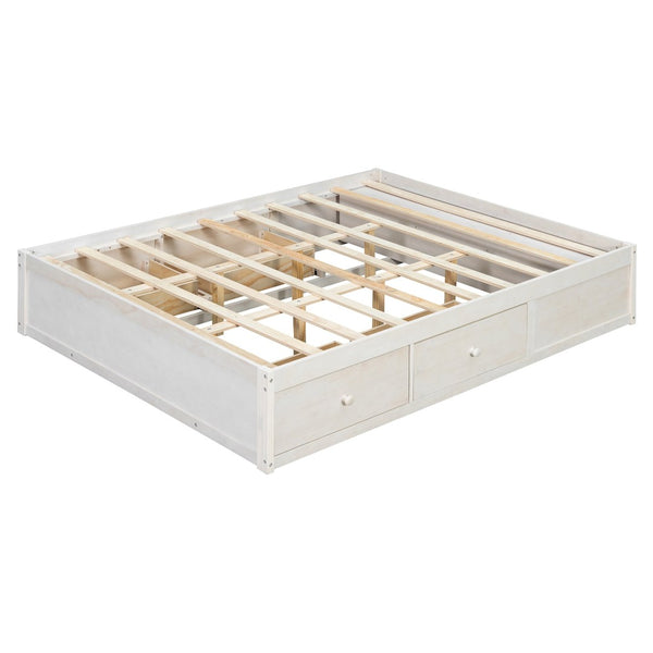 English Elm Queen Platform Storage Bed with Hydraulic Lift Footboard and Four Drawers Antique Finish White LP000139AAK