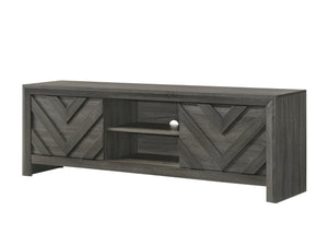 English Elm 1pc Rustic Geometric Chevron Entertainment Console TV Stand with Washed Wood Finish and Ample Storage Spaces Gray 18.39 L x 73.99 W x 28.07 H B2741P295484