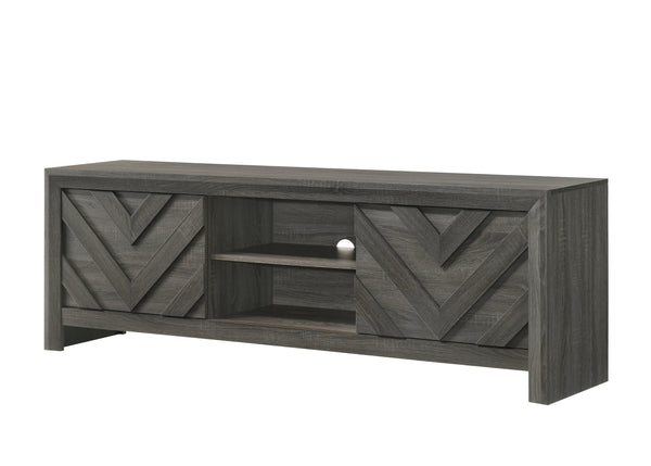 English Elm 1pc Rustic Geometric Chevron Entertainment Console TV Stand with Washed Wood Finish and Ample Storage Spaces Gray 18.39 L x 73.99 W x 28.07 H B2741P295484