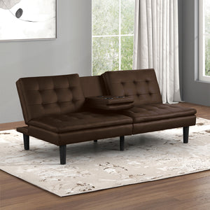 English Elm Futon Modern convertible sofa bed with chrome-reinforced metal legs, foam cushions, sleek engineered frame Brown 44 L x 37 W x 15 H B2741P363837