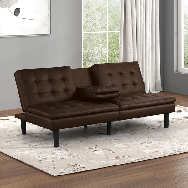 English Elm Futon Modern convertible sofa bed with chrome-reinforced metal legs, foam cushions, sleek engineered frame Brown 44 L x 37 W x 15 H B2741P363837