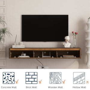 English Elm Floating TV Stand with Touch LED Strip, Built-In Power Hub & Ample Storage for Modern Living Rooms Wood 74.61 L x 17.52 W x 6.1 H W1321P389548