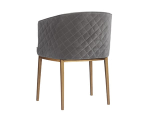 Sunpan CORNELLA Dining Armchair - Soft Blush Grey Fabric, Antique Brass Frame, Modern Elegance for Dining 104308