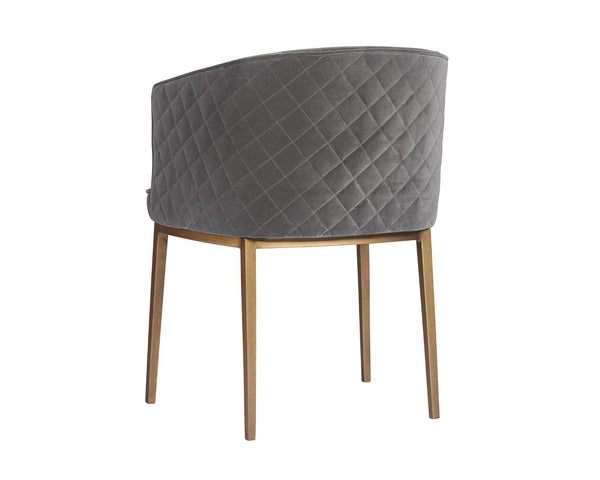 Sunpan CORNELLA Dining Armchair - Soft Blush Grey Fabric, Antique Brass Frame, Modern Elegance for Dining 104308