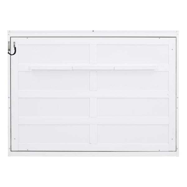 English Elm Full Size Murphy Wall Bed with Cabinet Dual Piston Folding Mechanism for Studio Spaces White LP000664AAK-2
