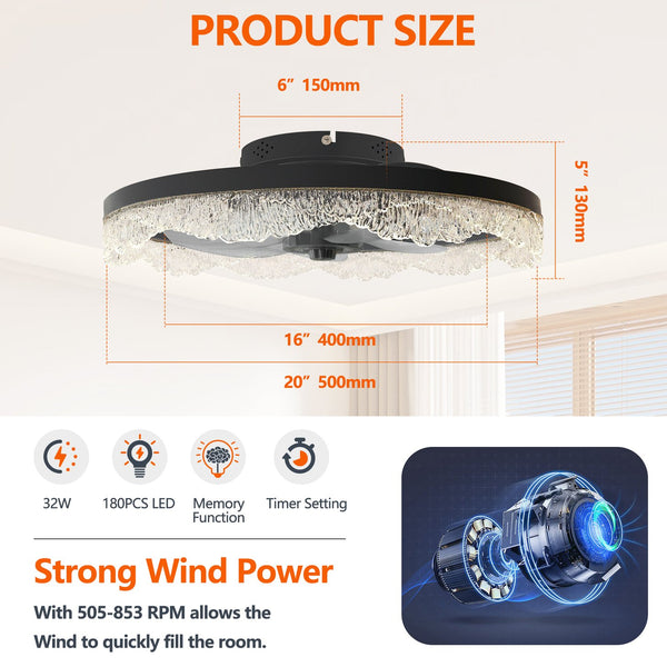 English Elm 20" Modern LED Ceiling Fan Light Flush Mount with Hidden Blades, Remote & App Control, Dimmable W2312P368708
