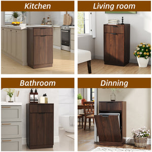 English Elm 10-Gallon Woodgrain Tilt-Out Trash Cabinet with Wave-Texture Drawer, Industrial Metal Accents, Space-Saving Organizer for Kitchen Bath Living Room Walnut W2557P319051