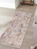 Unique Loom Deepa Boone Machine Made Abstract Rug Ivory, Beige/Blue/Light Brown/Purple/Gold 2' 6" x 12' 2"