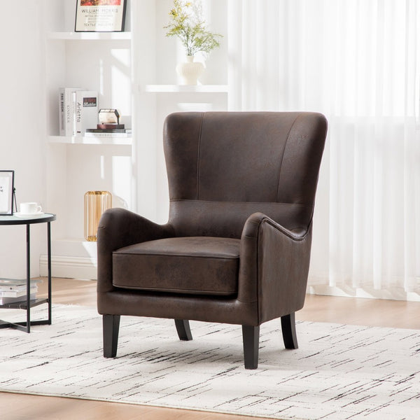 English Elm 28"w Pu Leather Wingback Accent Chair Retro High Back Seat with Rubberwood Legs W3188P397139