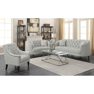 English Elm Veronica Tufted Linen Loveseat with Nailhead Trim and Curved Back for Parlor Style B062P357780