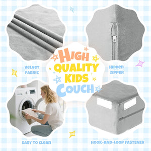 English Elm 5-piece Modular Foam Play Couch Velvet Toddler Sofa Foldable Kids Playroom Set Light Gray T5880P493434