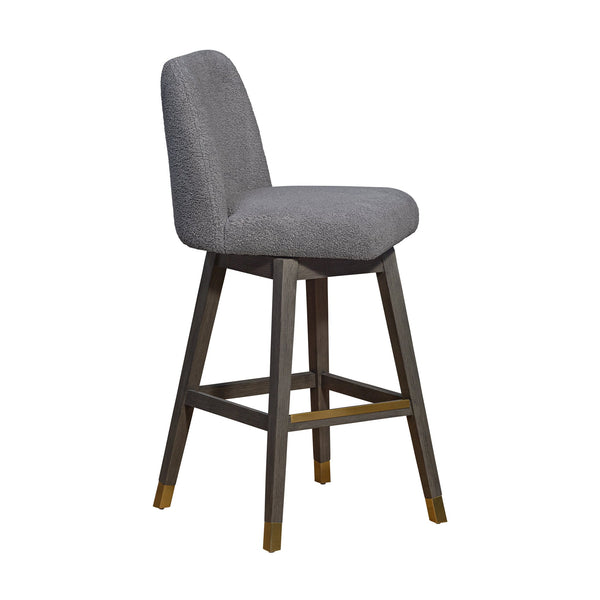 English Elm Ralena Gray Bouclé Swivel Bar Stool with Gray Oak Rubberwood Frame, 180° Swivel, Easy-Clean Upholstery B2736P268569