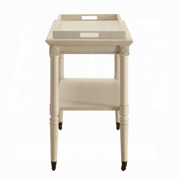 English Elm Antique 5-Shelf Kitchen Island Bar Cart with Sturdy Metal Legs, Thick Top, Rustic-Modern Sandy Grey Finish White B062P209302