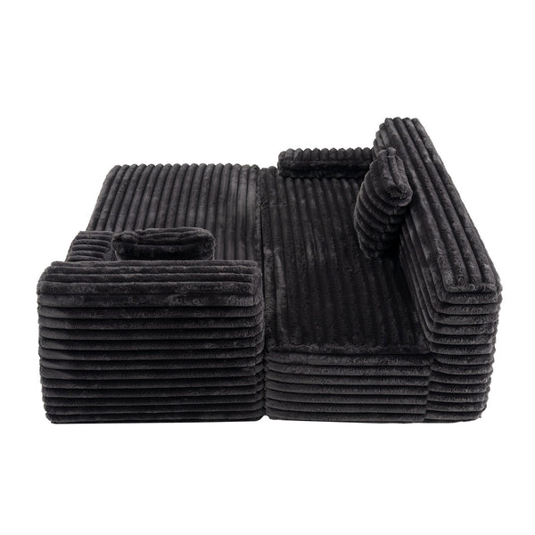 English Elm 110" Cloud Sectional Sofa Upholstered with Ultra-Soft Faux Rabbit Fur, Modular L-Shape Comfort and Easy Care Black N719S001820B