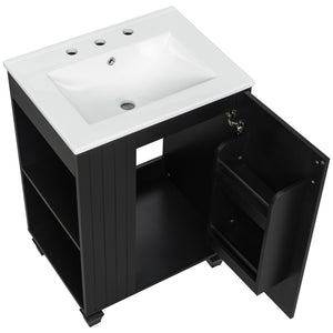 English Elm Christopher Knight Home® - 24" Retro Bathroom Vanity with Ceramic Sink, Solid Wood Frame, Soft-Close Door, Ample Storage Black N759P293645B