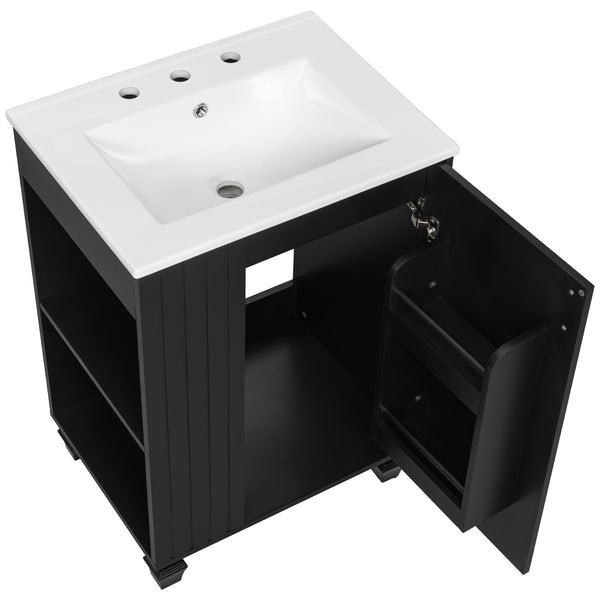 English Elm Christopher Knight Home® - 24" Retro Bathroom Vanity with Ceramic Sink, Solid Wood Frame, Soft-Close Door, Ample Storage Black N759P293645B