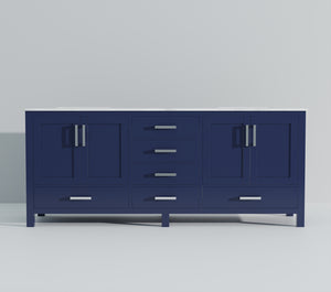 English Elm Navy Wood Double Bath Vanity 84" W x 22" D with Carrara Marble Top, Soft-Close Drawers & Ample Storage B2731P258987