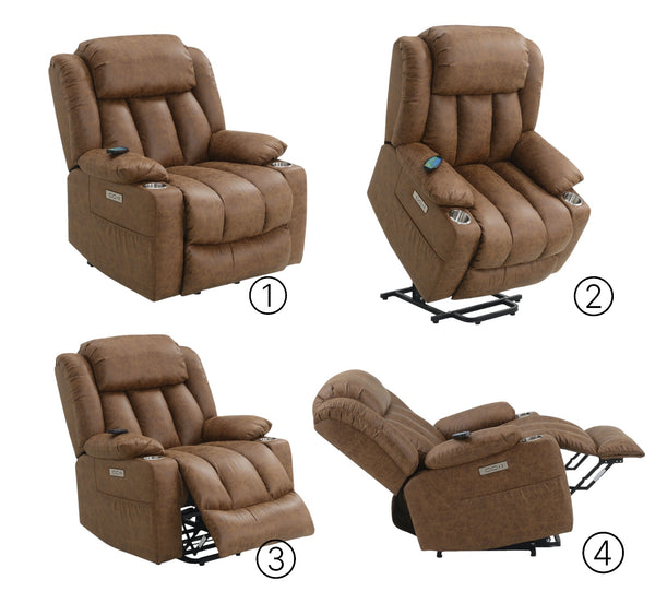 English Elm Pacay Faux Leather Aire Power Recliner with Lift, Heat & Massage, Pocket Coil Seat, Cup Holders Brown 35.1 L x 30.8 W x 30.4 H B2726P245483