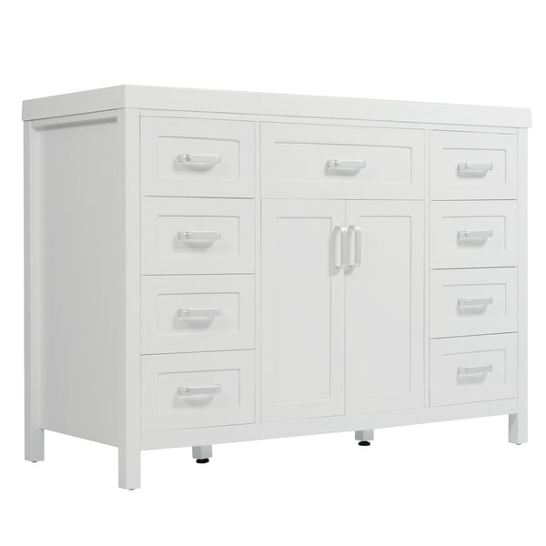 English Elm Christopher Knight Home® - 48" Bathroom Vanity with Sink Combo | 2 Doors 8 Soft-Close Drawers, Resin Top, Pine Legs White N759S337621K
