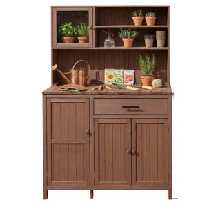 English Elm (with Hutch) Topamx Solid Fir Potting Bench Patio Workstation Spice Rack Drawer Brown N717P404330D