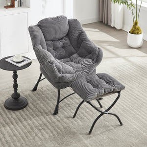 English Elm Lazy Chair Plush Ottoman Lounge Chair with Ergonomic Back, Side Pocket, Steel Frame Comfort Grey W640P271551