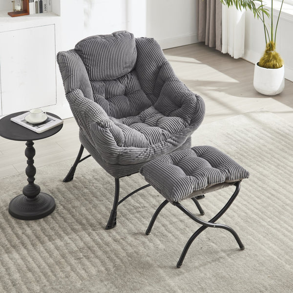English Elm Lazy Chair Plush Ottoman Lounge Chair with Ergonomic Back, Side Pocket, Steel Frame Comfort Grey W640P271551