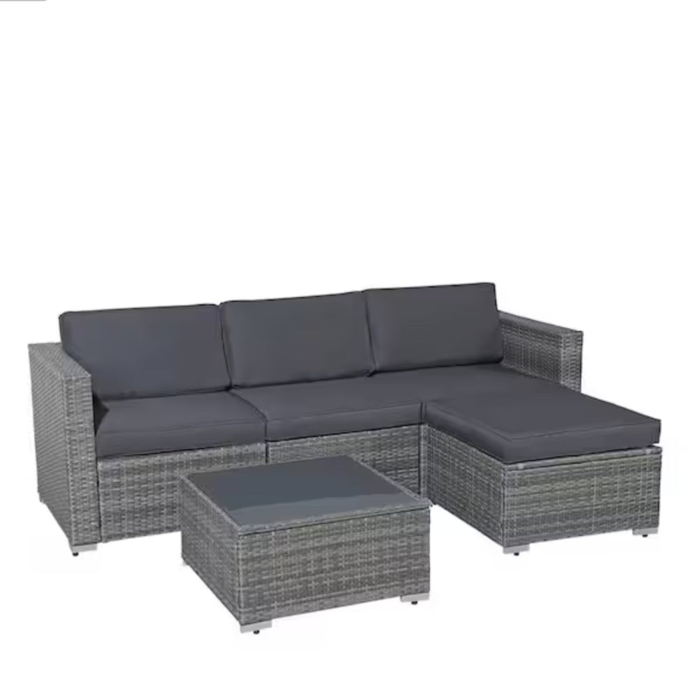 English Elm 5-piece Outdoor Modular Pe Rattan Wicker Patio Set with Tempered Glass Coffee Table Gray B082P455127