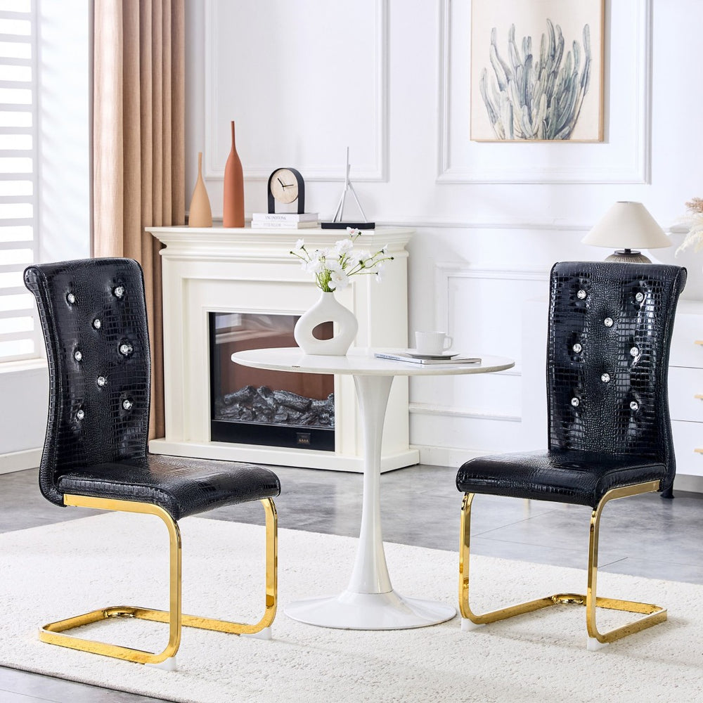 English Elm Luxury Pu Upholstered Dining Chair Set of 4 with Channel Stitching and Metal Legs Black W1512P491882