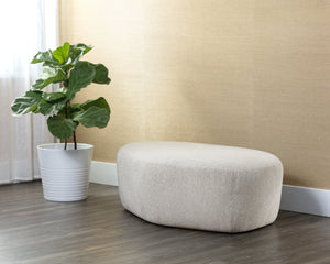 Sunpan Soraya Ottoman - Stylish Curved Design for Any Space, Elegant Upholstered Shape with Wooden Base Dove Cream