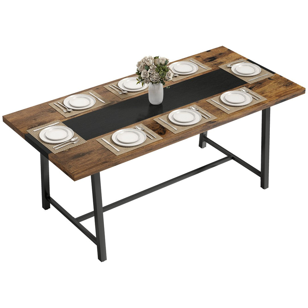 English Elm Homcom Industrial Dining Table Seats 8 Rustic Wood Grain Top Steel Frame W2225P485647