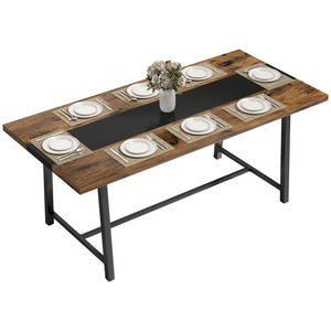 English Elm Homcom Industrial Dining Table Seats 8 Rustic Wood Grain Top Steel Frame W2225P485647