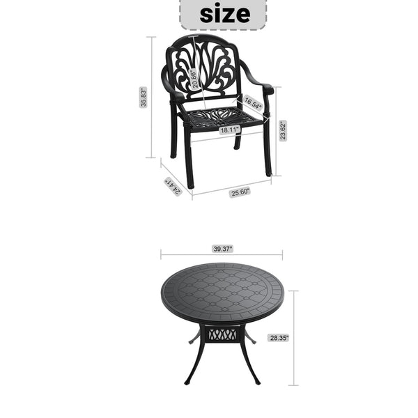 English Elm 5-piece Cast Aluminum Outdoor Dining Set with Ornate Carved Detail and Weather Resistant Frame W1710S00549
