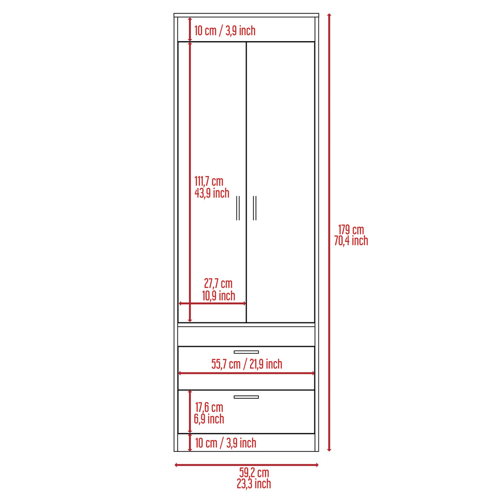 English Elm Lisboa Black Armoire with Hanging Rod, Double Doors & Two Spacious Drawers for Compact Spaces B200P188848