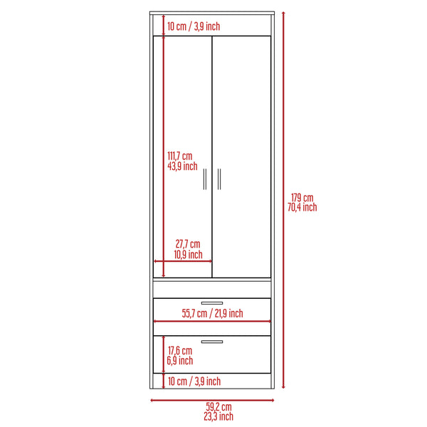 English Elm Lisboa Black Armoire with Hanging Rod, Double Doors & Two Spacious Drawers for Compact Spaces B200P188848