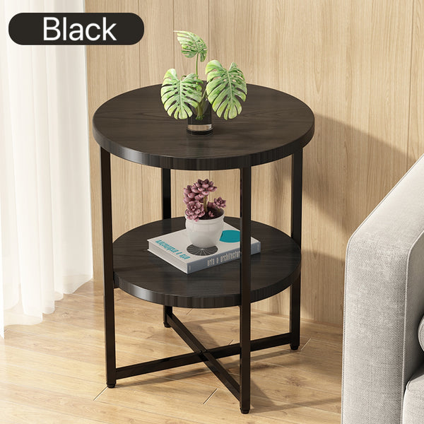 English Elm Small round side table with 2-tier shelf, farmhouse nightstand & accent table for small spaces, Black W2516P272955