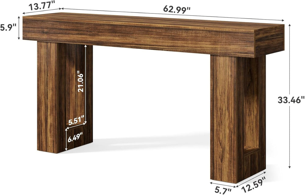 English Elm Practical Geometric Console Table with Matte Black Wood Grain Finish for Entryway or Sofa Rustic Brown T3971P451556