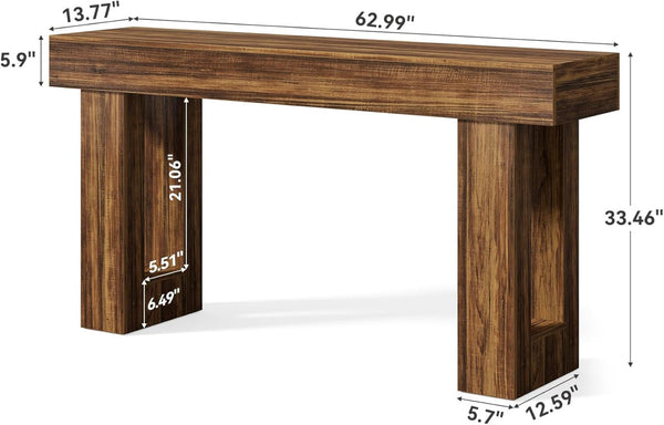 English Elm Practical Geometric Console Table with Matte Black Wood Grain Finish for Entryway or Sofa Rustic Brown T3971P451556