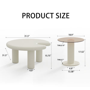English Elm Circular Beige Cream Coffee Table Set with Orange Legs, Round Edge Nesting Tables, Easy Assembly and Durable MDF Surface for Living Room Decor W3081P254978