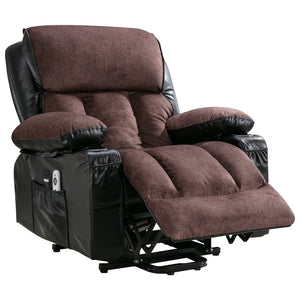 English Elm Power Lift Recliner Chair with Massage Heating Fleece Leather and Usb for Elderly Black+Brown W1807P299421
