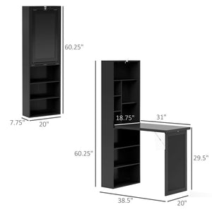 English Elm Wall Mounted Fold Out Desk with Bookshelf Storage for Small Home Office Spaces T3971P430607