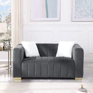 English Elm A Modern Channel Sofa Loveseat - Elegant Grey Velvet Chesterfield Design For Stylish Spaces W1099S00125